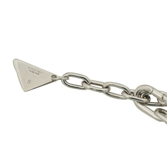 Prada Sterling Silver Triangle Logo Charm Chain Small Bracelet