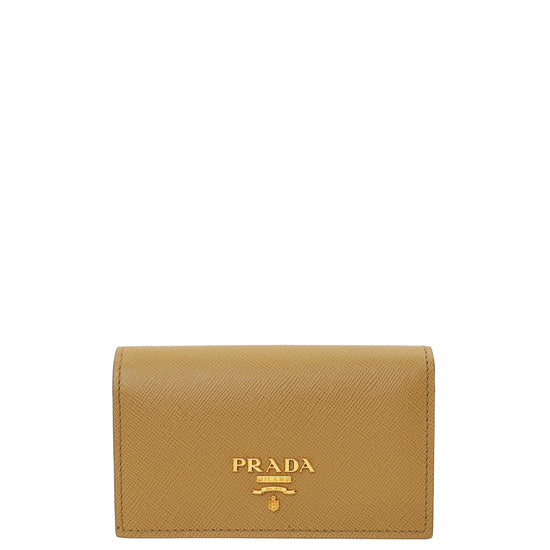 Prada Sughero Beige Metal Card Holder