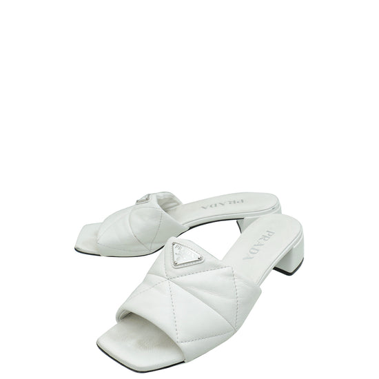 Prada White Triangle Logo Mules 37.5 THE CLOSET