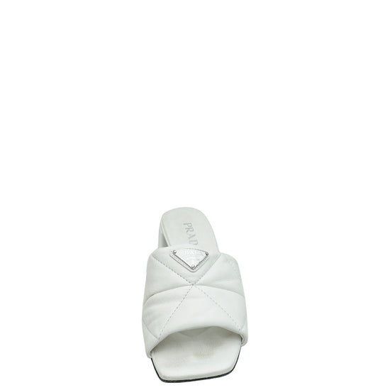 Prada White Triangle Logo Mules 37.5