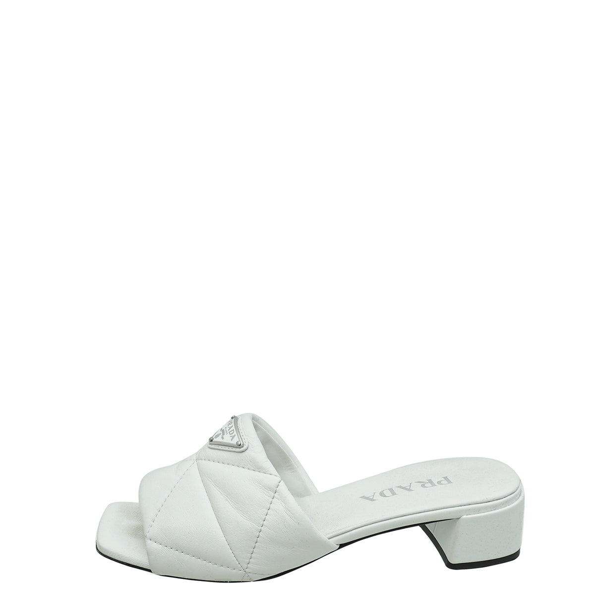 Prada White Triangle Logo Mules 37.5