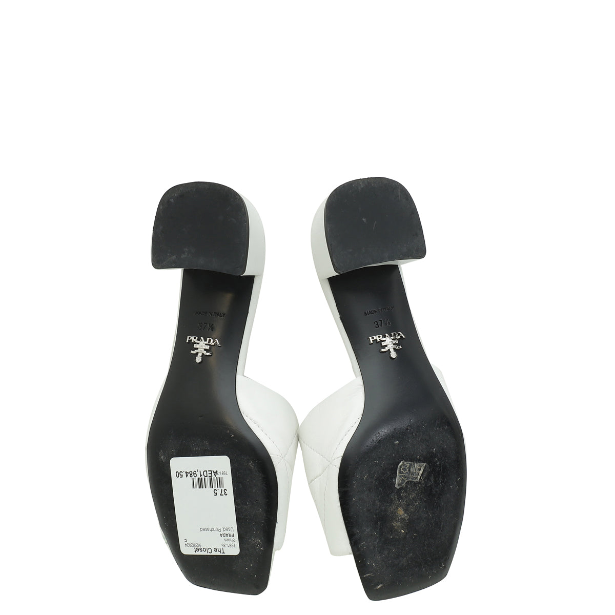 Prada White Triangle Logo Mules 37.5