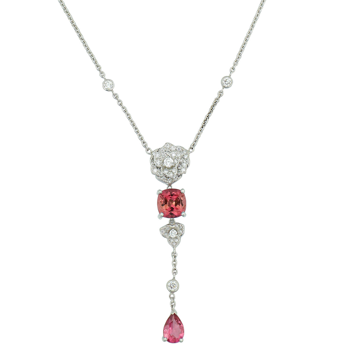 Piaget 18K White Gold Diamonds Tourmaline Rose Necklace-Piaget-THE CLOSET