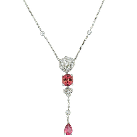 Piaget 18K White Gold Diamonds Tourmaline Rose Necklace