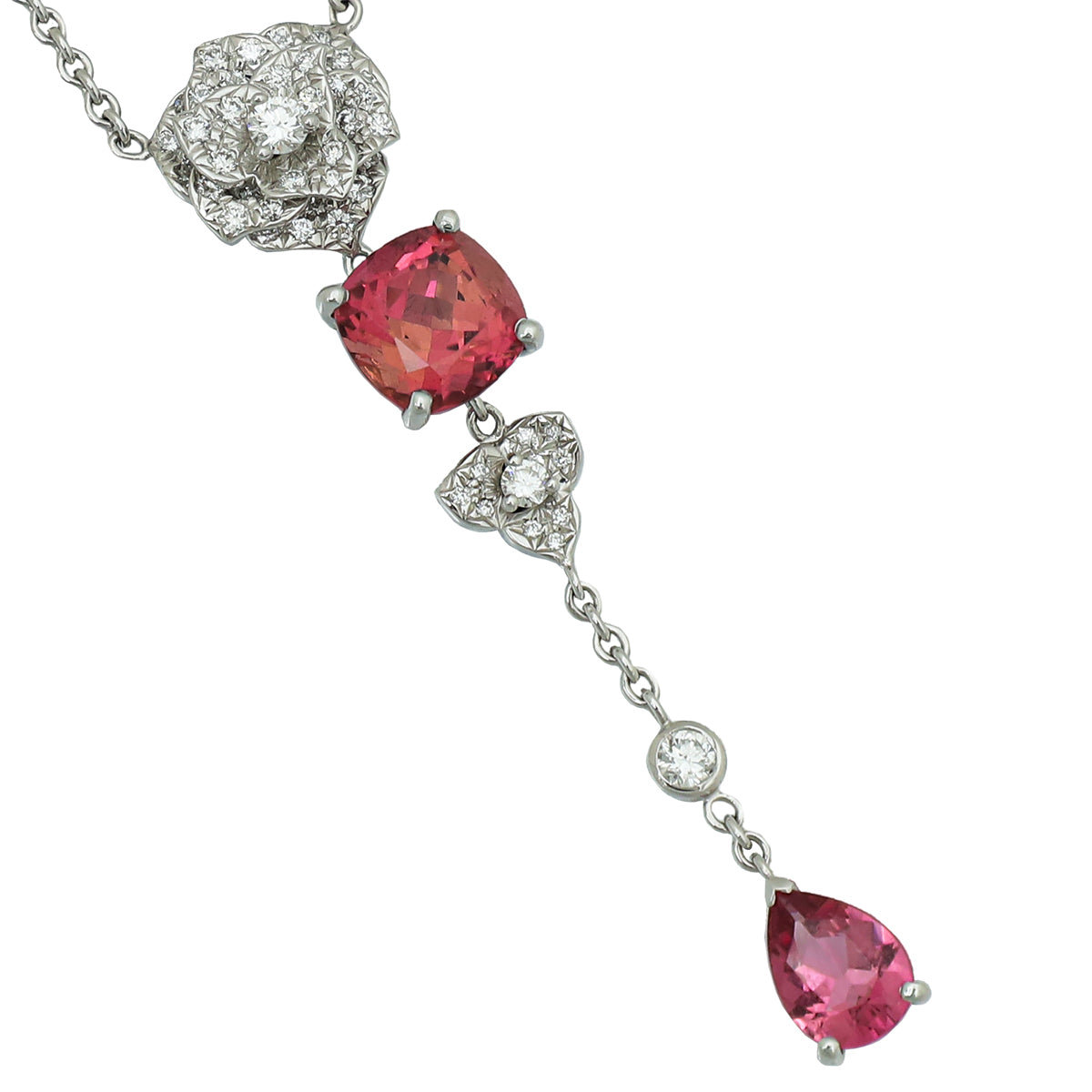 Piaget 18K White Gold Diamonds Tourmaline Rose Necklace-Piaget-THE CLOSET