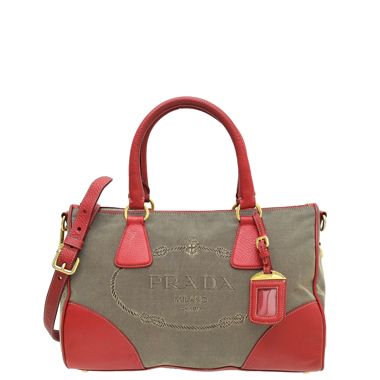 Prada Bicolor Logo Jacquard Bauletto Bag-Prada-THE CLOSET
