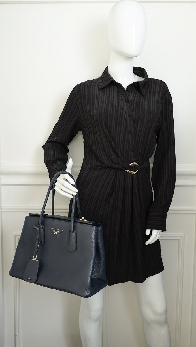 Prada Navy Cuir Turnlock Twin Tote Bag – THE CLOSET