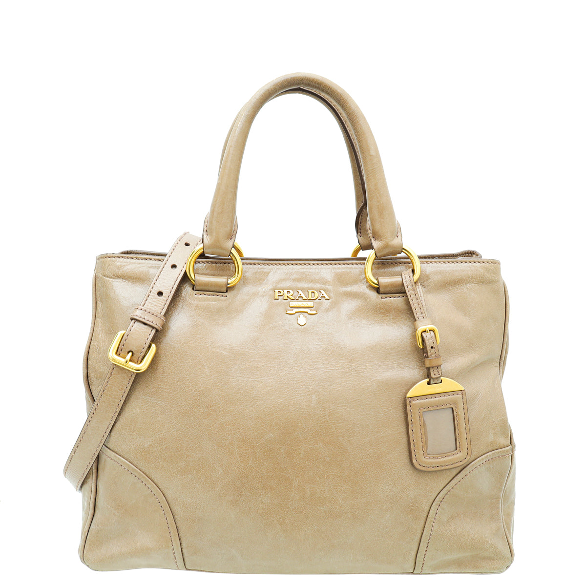 Prada Light Brown Vitello Shine Tote Bag-Prada-THE CLOSET