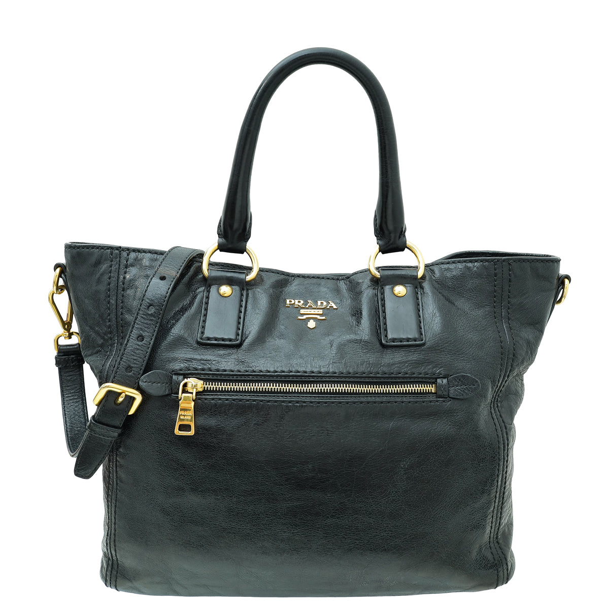Prada Black Front Zip Tote Bag-Prada-THE CLOSET