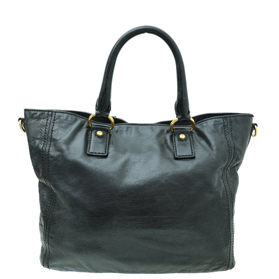 Prada Black Front Zip Tote Bag