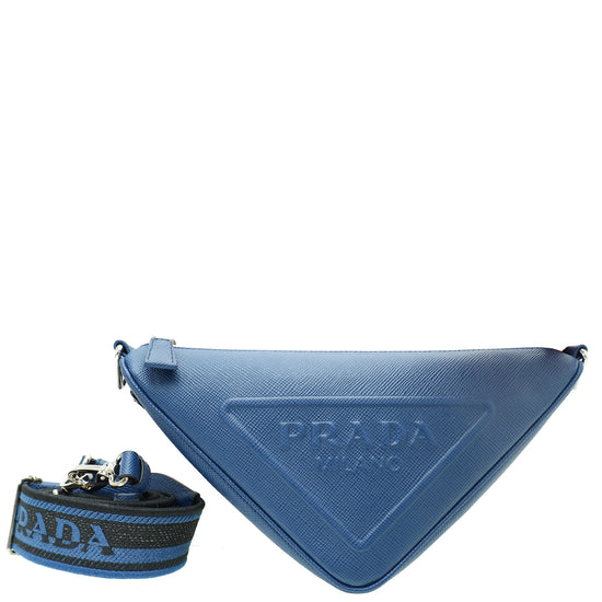Prada Blue Cuir Logo Triangle Bag (for Men)