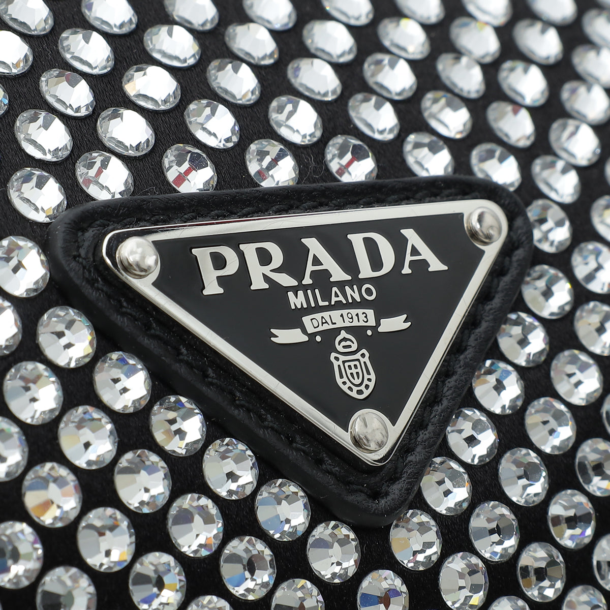 Prada Black Triangle Crystal-Embellished Satin Pouch