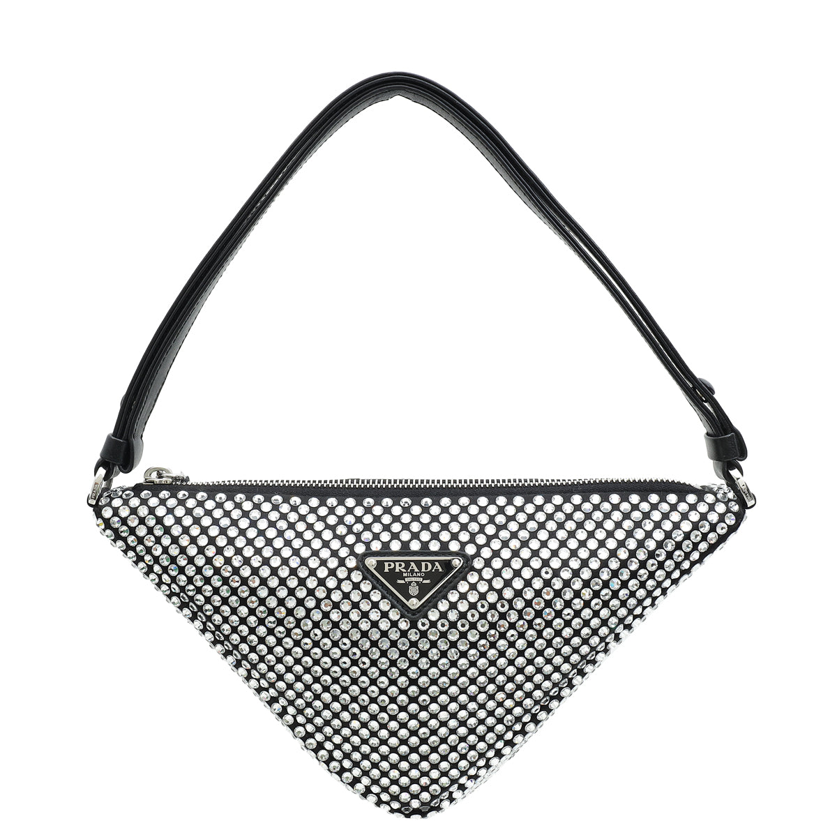 Prada Black Triangle Crystal-Embellished Satin Pouch