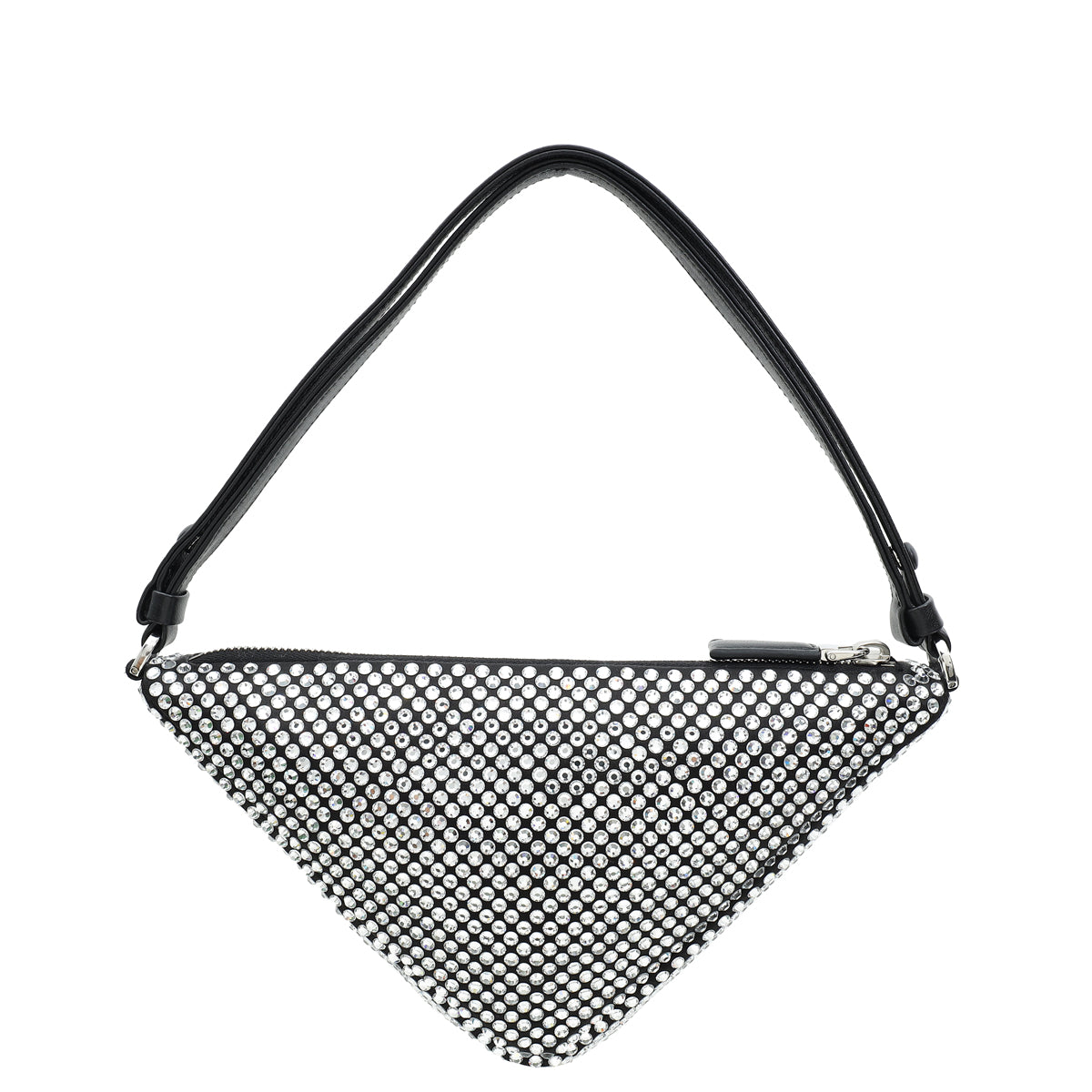 Prada Black Triangle Crystal-Embellished Satin Pouch