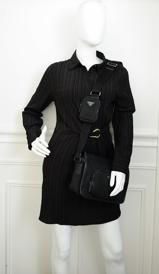 Prada Black Re-Nylon Re-Nylon and Saffiano Shoulder Bag