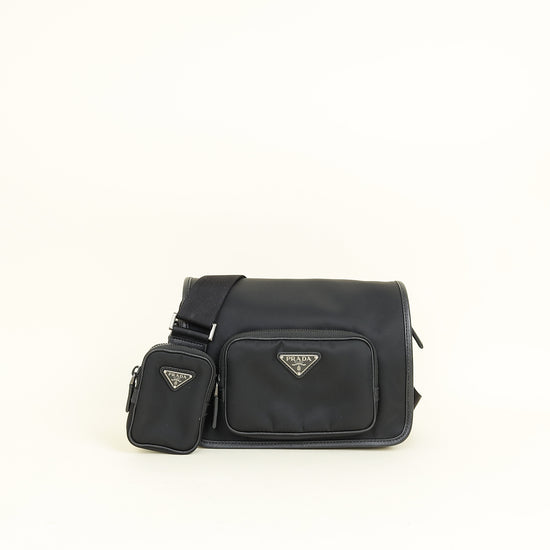 Prada Black Re-Nylon Re-Nylon and Saffiano Shoulder Bag