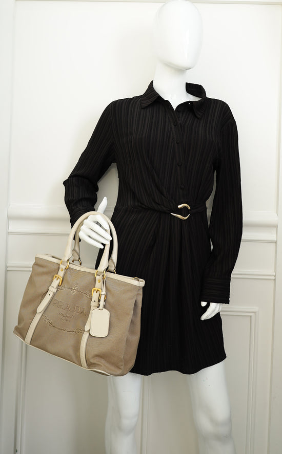 Prada Bicolor Jacquard Logo Tote Bag