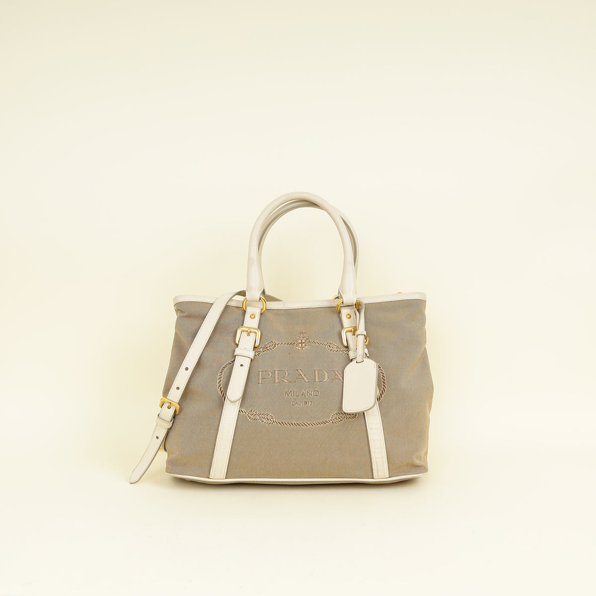 Prada Bicolor Jacquard Logo Tote Bag