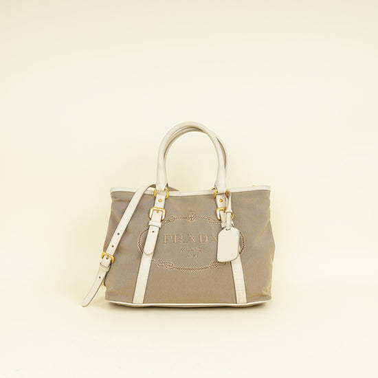 Prada Bicolor Jacquard Logo Tote Bag