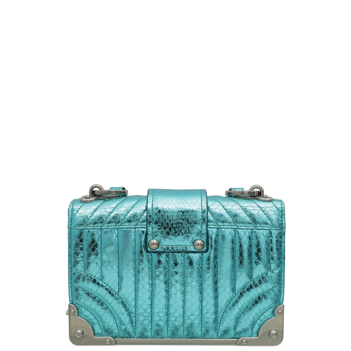 Prada Aqua Blue Metallic Snakeskin Cahier Shoulder Bag-Prada-THE CLOSET