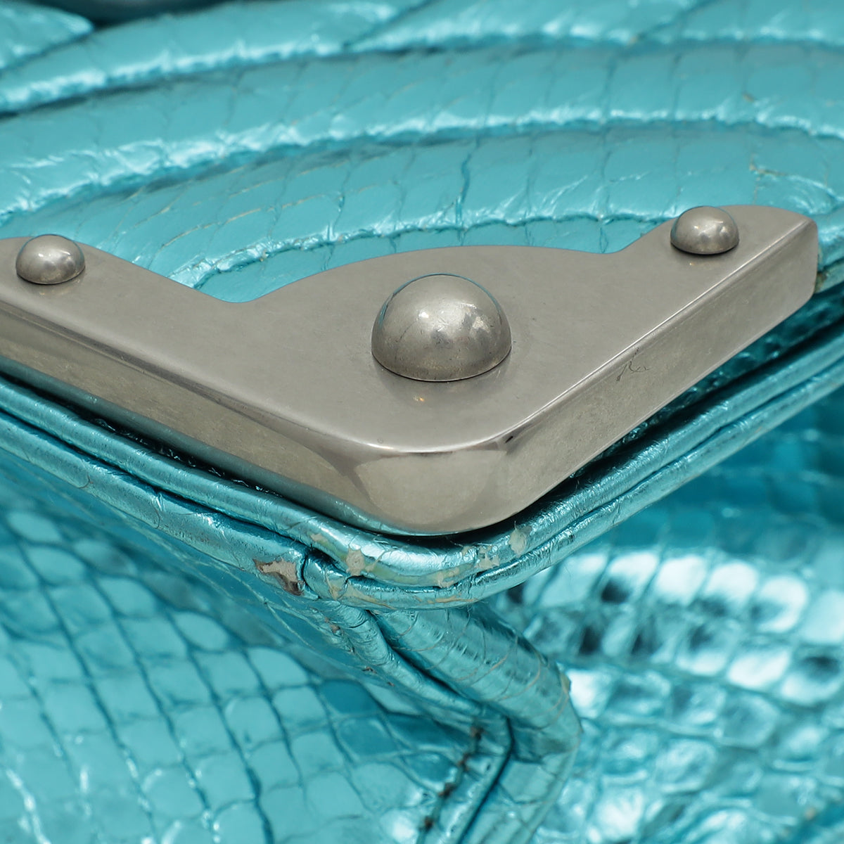 Prada Aqua Blue Metallic Snakeskin Cahier Shoulder Bag