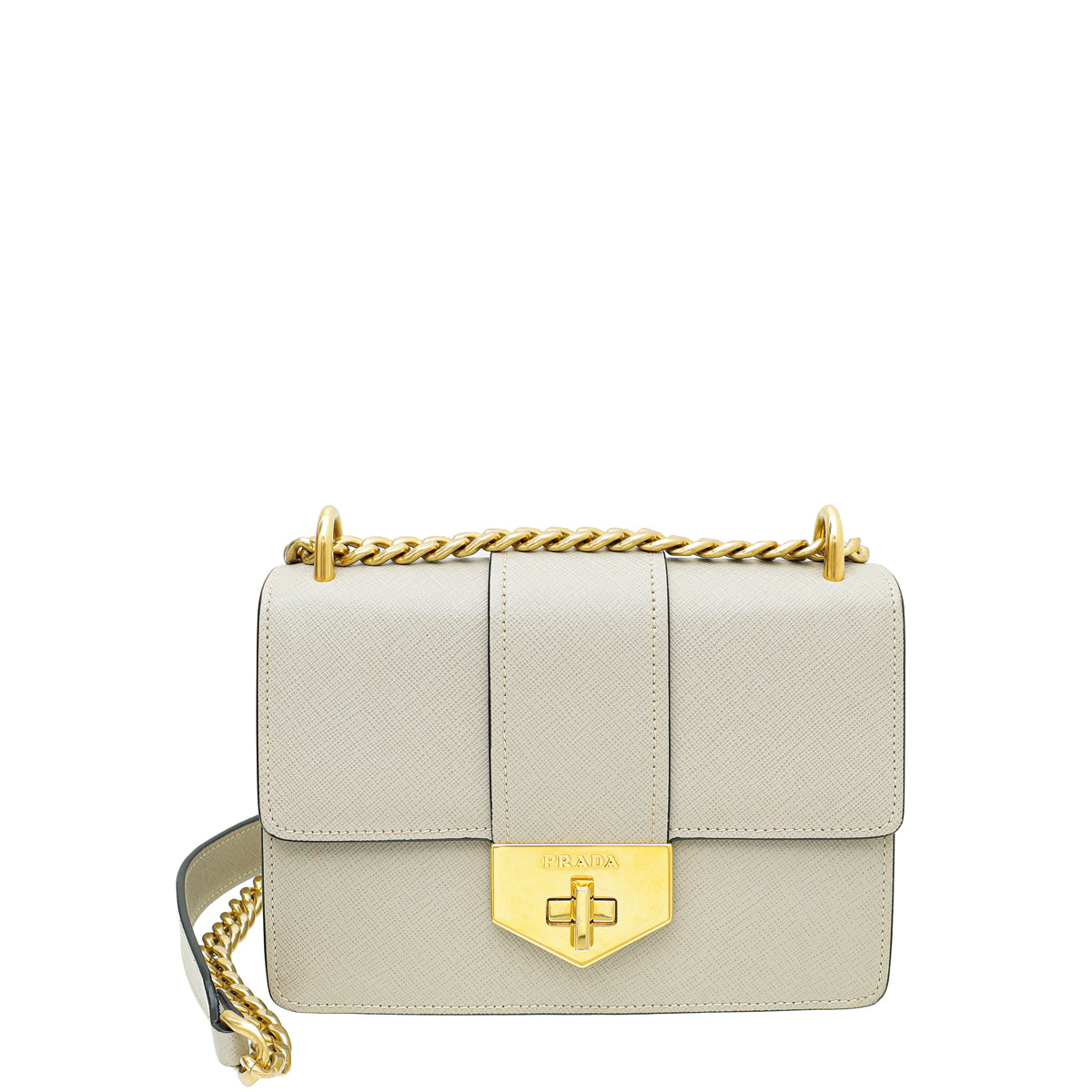 Prada Pomice Gray Turn-lock Flap Chain Bag-Prada-THE CLOSET