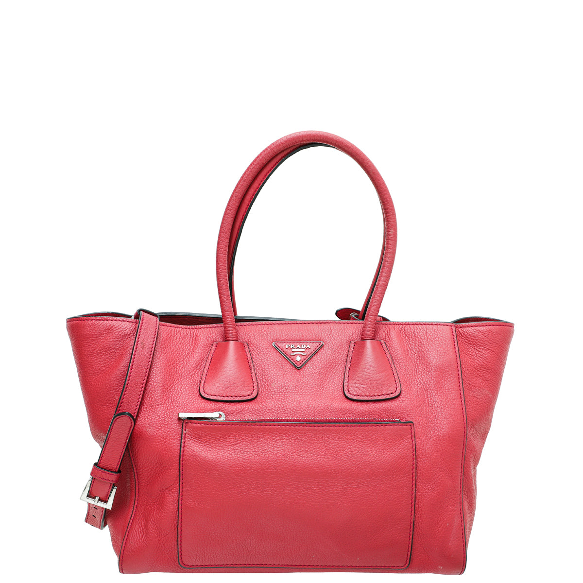 Prada Red Vitello Phenix Shopping Tote Bag-Prada-THE CLOSET