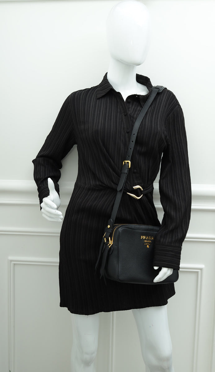 Prada Black Double Zip Camera Crossbody Bag