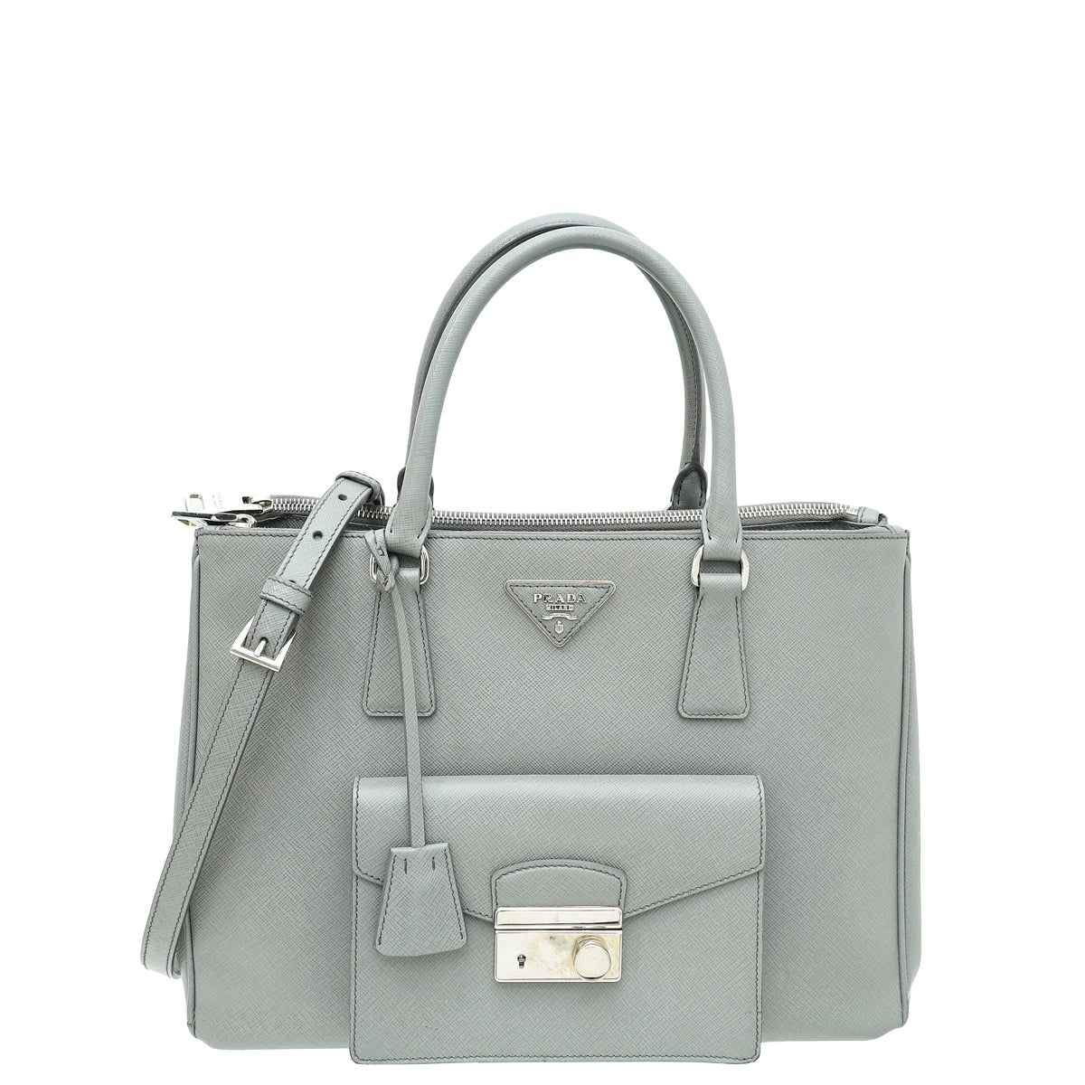 Prada Grey Galleria Large Bag W/ Front Pocket-Prada-THE CLOSET