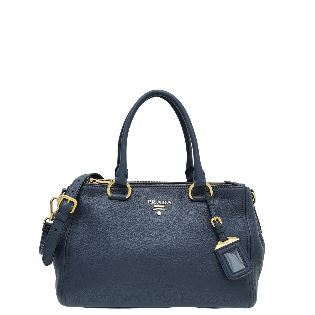 Prada Blue Vitello Daino Double Zipped Convertible Tote Bag-Prada-THE CLOSET