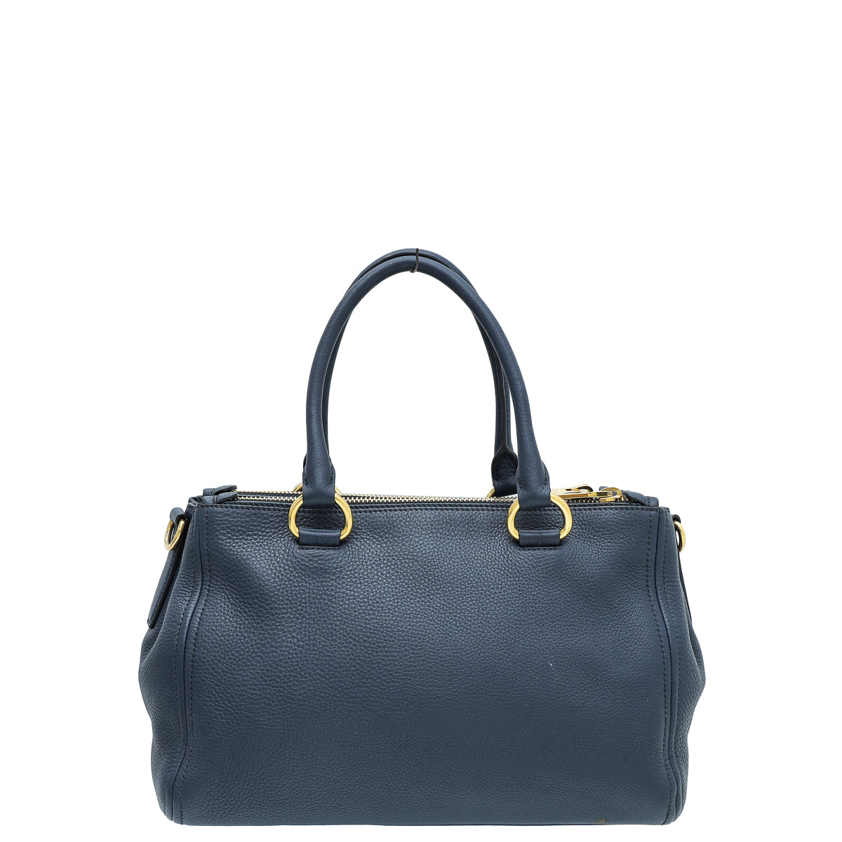 Prada Blue Vitello Daino Double Zipped Convertible Tote Bag-Prada-THE CLOSET