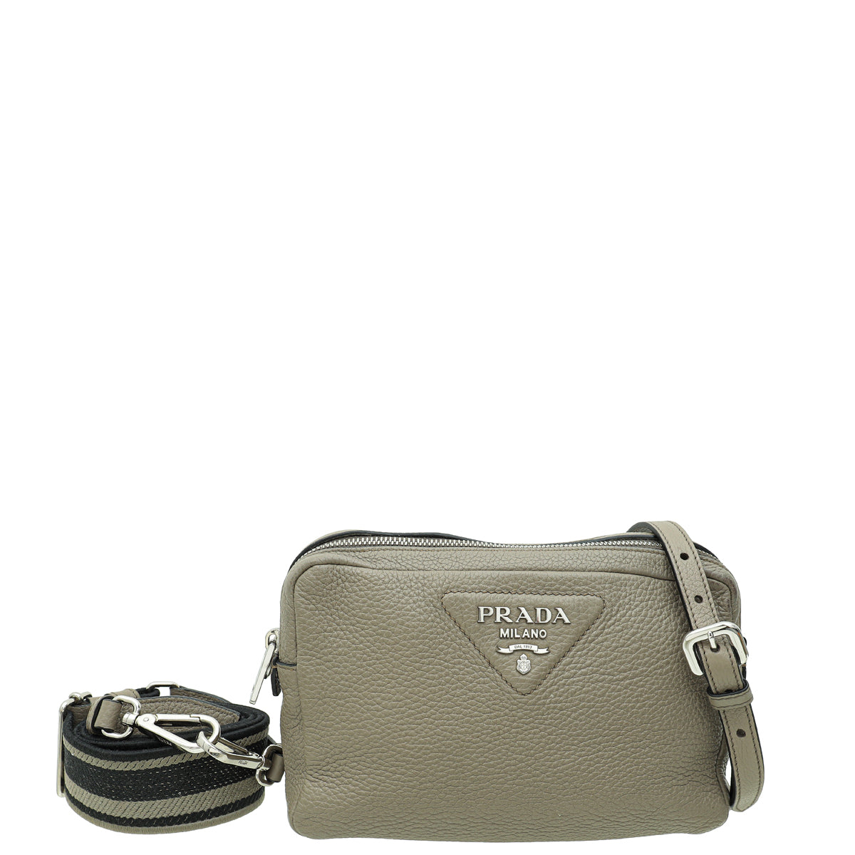 Prada Clay Grey Double Zipper Medium Bag-Prada-THE CLOSET