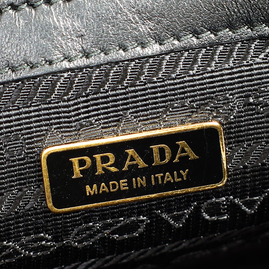 Prada Black Lux Logo Embossed Medium Shoulder Tote Handbag