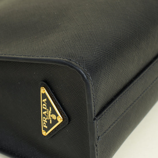 Prada Black Lux Logo Embossed Medium Shoulder Tote Handbag