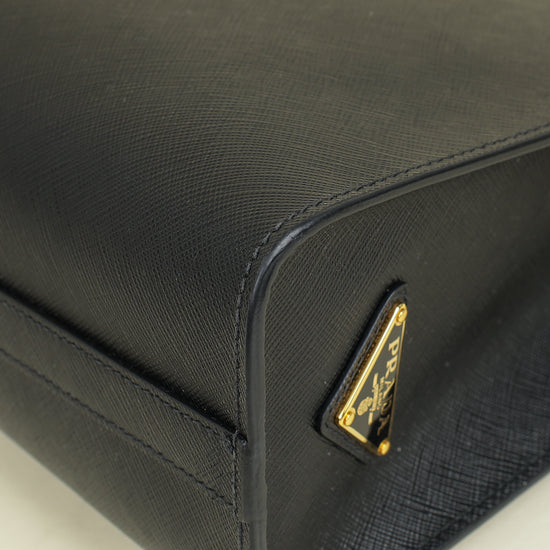 Prada Black Lux Logo Embossed Medium Shoulder Tote Handbag