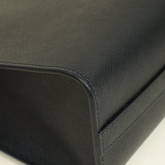 Prada Black Lux Logo Embossed Medium Shoulder Tote Handbag