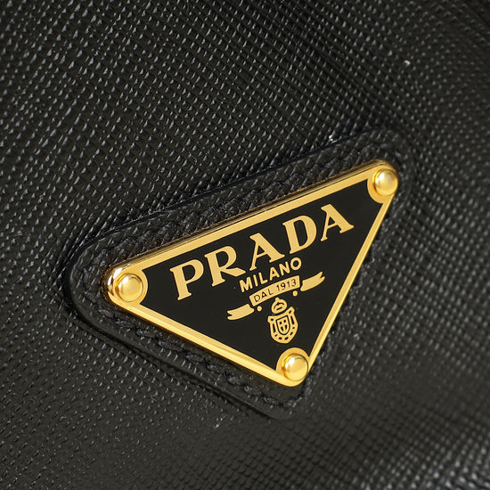 Prada Black Lux Logo Embossed Medium Shoulder Tote Handbag