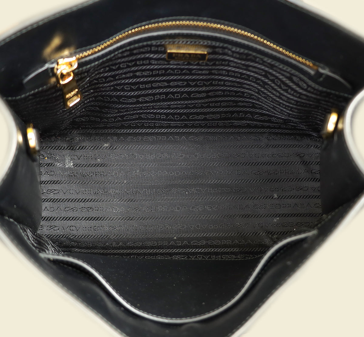 Prada Black Lux Logo Embossed Medium Shoulder Tote Handbag