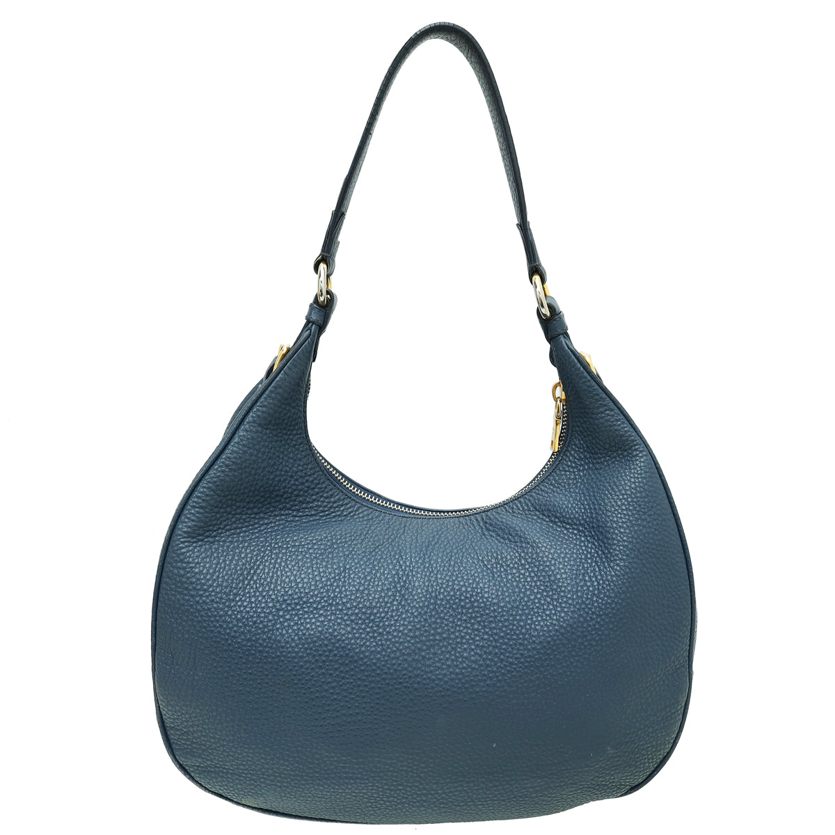 Prada Navy Blue Vitello Daino Zip Top Hobo Bag-Prada-THE CLOSET