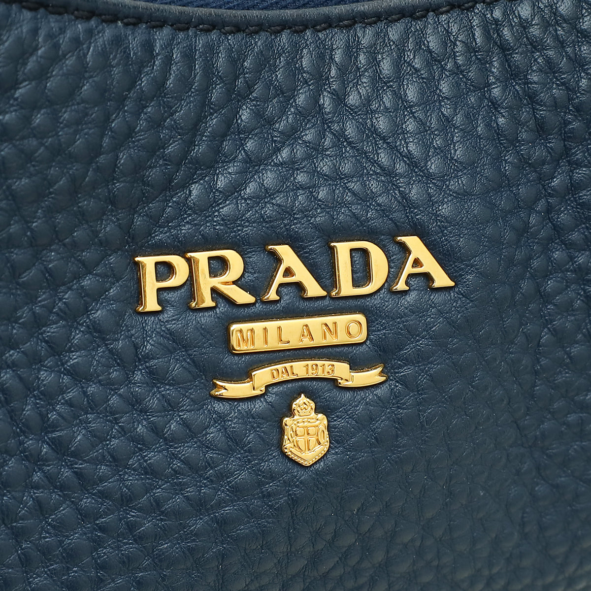 Prada Navy Blue Vitello Daino Zip Top Hobo Bag