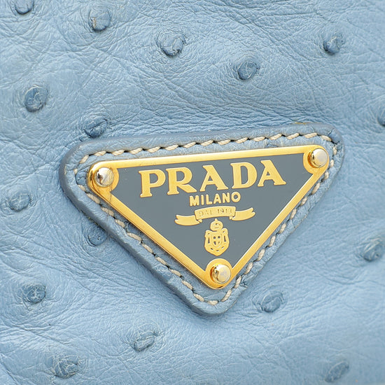 Load image into Gallery viewer, Prada Blue Ostrich Galleria Tote Large Bag
