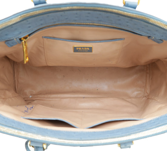 Load image into Gallery viewer, Prada Blue Ostrich Galleria Tote Large Bag
