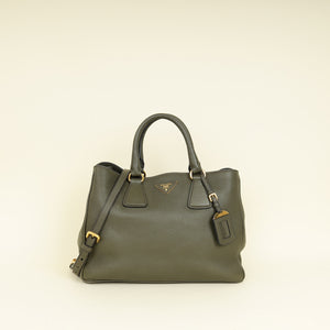 Prada Olive Green Vitello Daino Open Tote Bag
