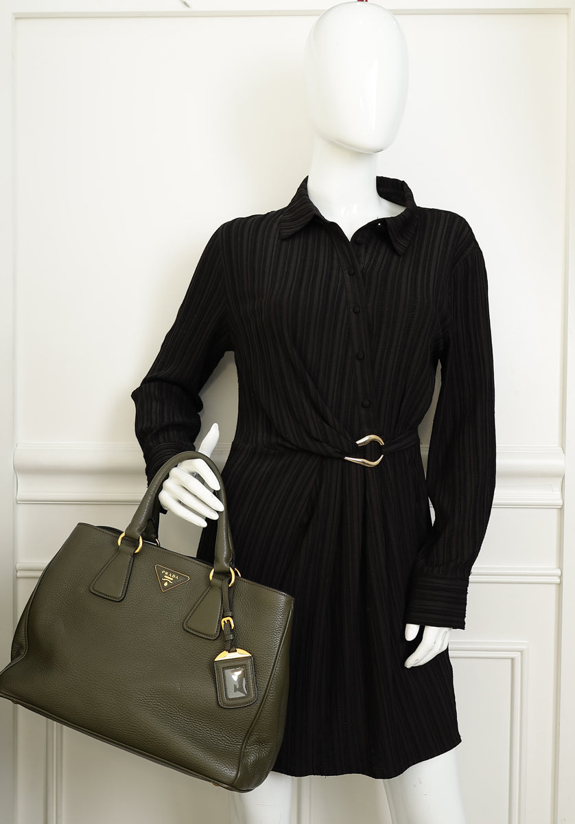 Prada Olive Green Vitello Daino Open Tote Bag – THE CLOSET
