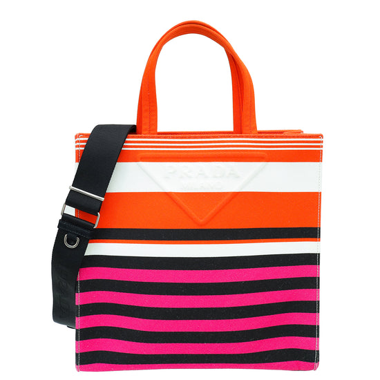 Prada Multicolor Logo Stripe Tote Bag