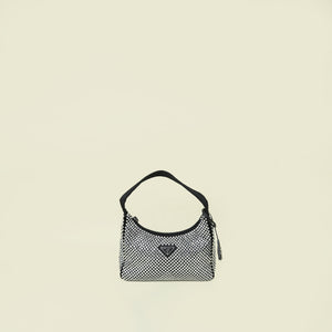 Prada Black Crystal-Embellished Satin Re-Edition 2000 Mini Bag