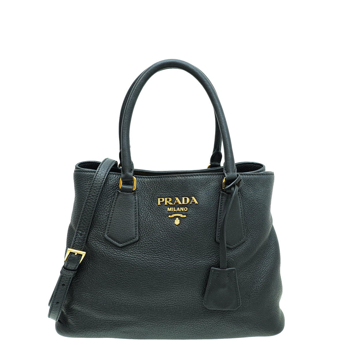 Prada Black Vitello Phenix Convertible Tote Medium Bag-Prada-THE CLOSET