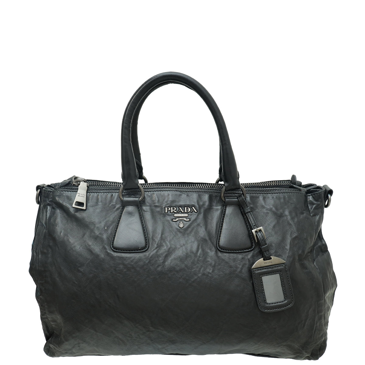 Prada Black Distressed Soft Double Zipped Tote Bag-Prada-THE CLOSET