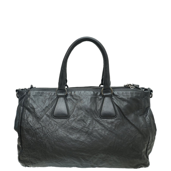Prada Black Distressed Soft Double Zipped Tote Bag