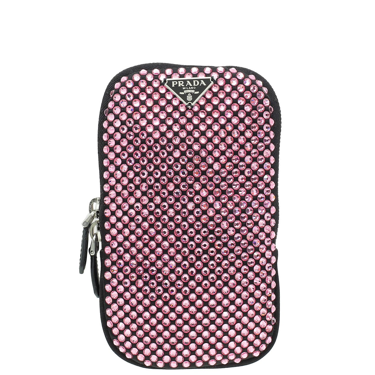 Prada Black Satin Crystal Zip Phone Case Crossbody Bag-Prada-THE CLOSET